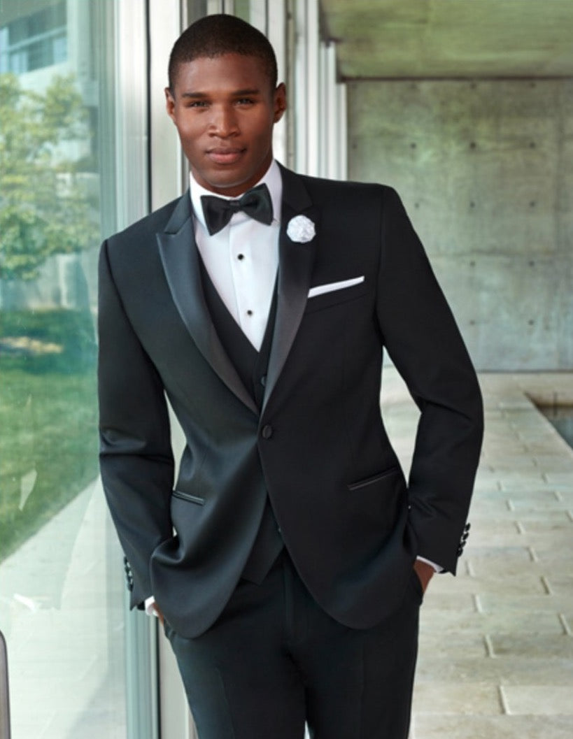 56 Mens Designer Slim Fit Peak Tuxedo in Black