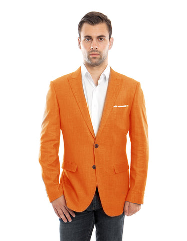 Mens 2 Button Orange Summer Linen Blazer
