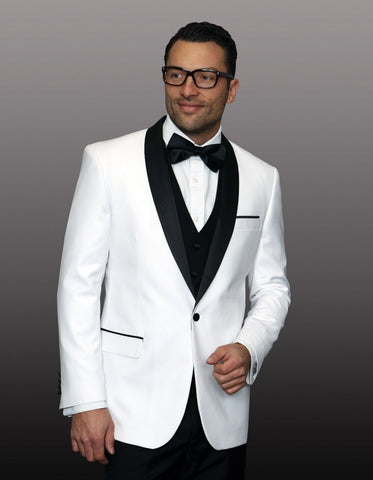 Mens 1 Button Shawl Lapel Wool Dinner Jacket in White & Black