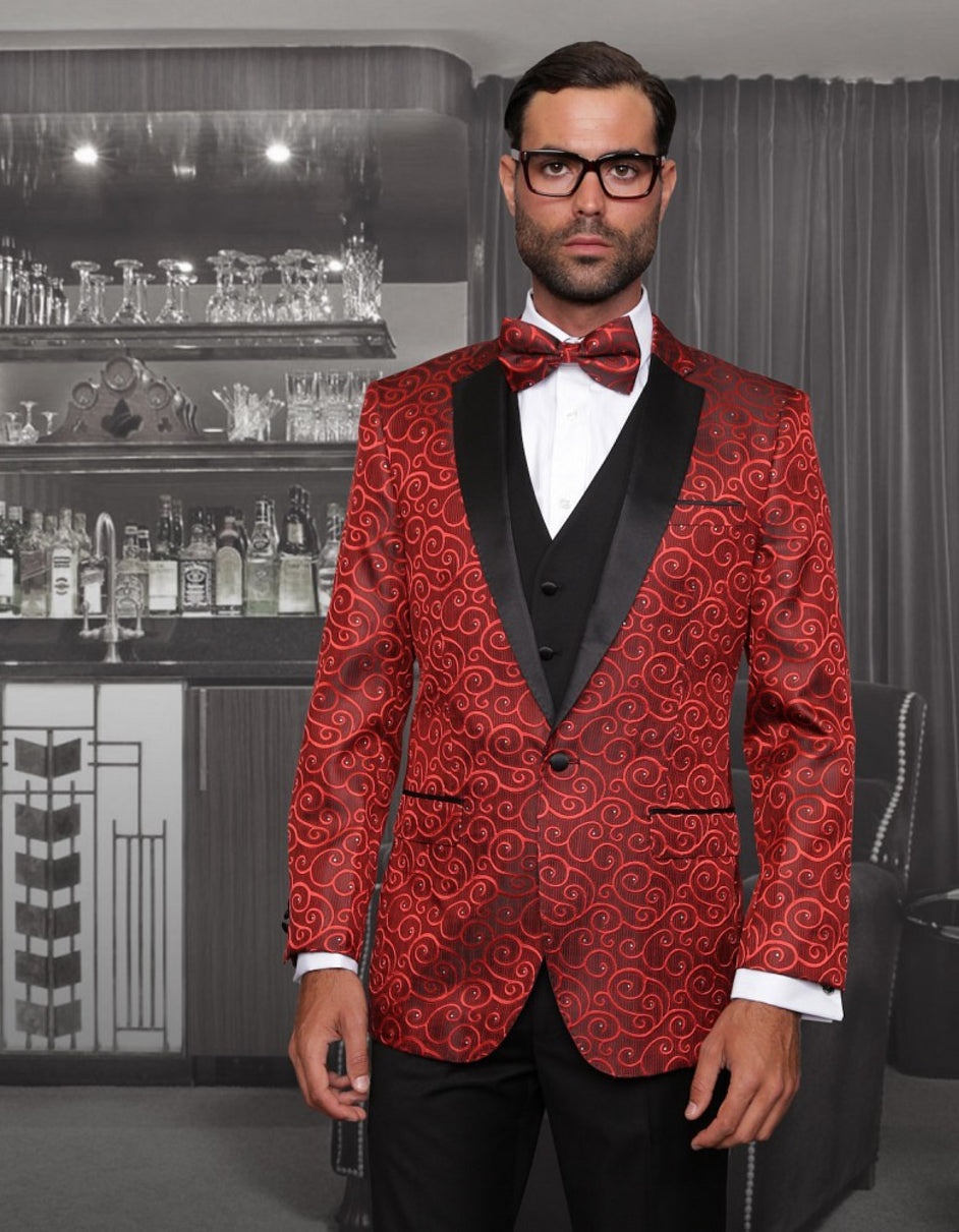 Mens Swirl Paisley Tuxedo in Red Black