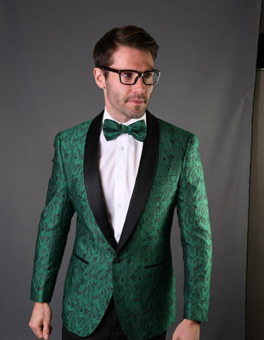 Mens Geometric Leaf Pattern Tuxedo in Green