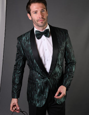 Mens Geometric Metallic Pattern Tuxedo in Green