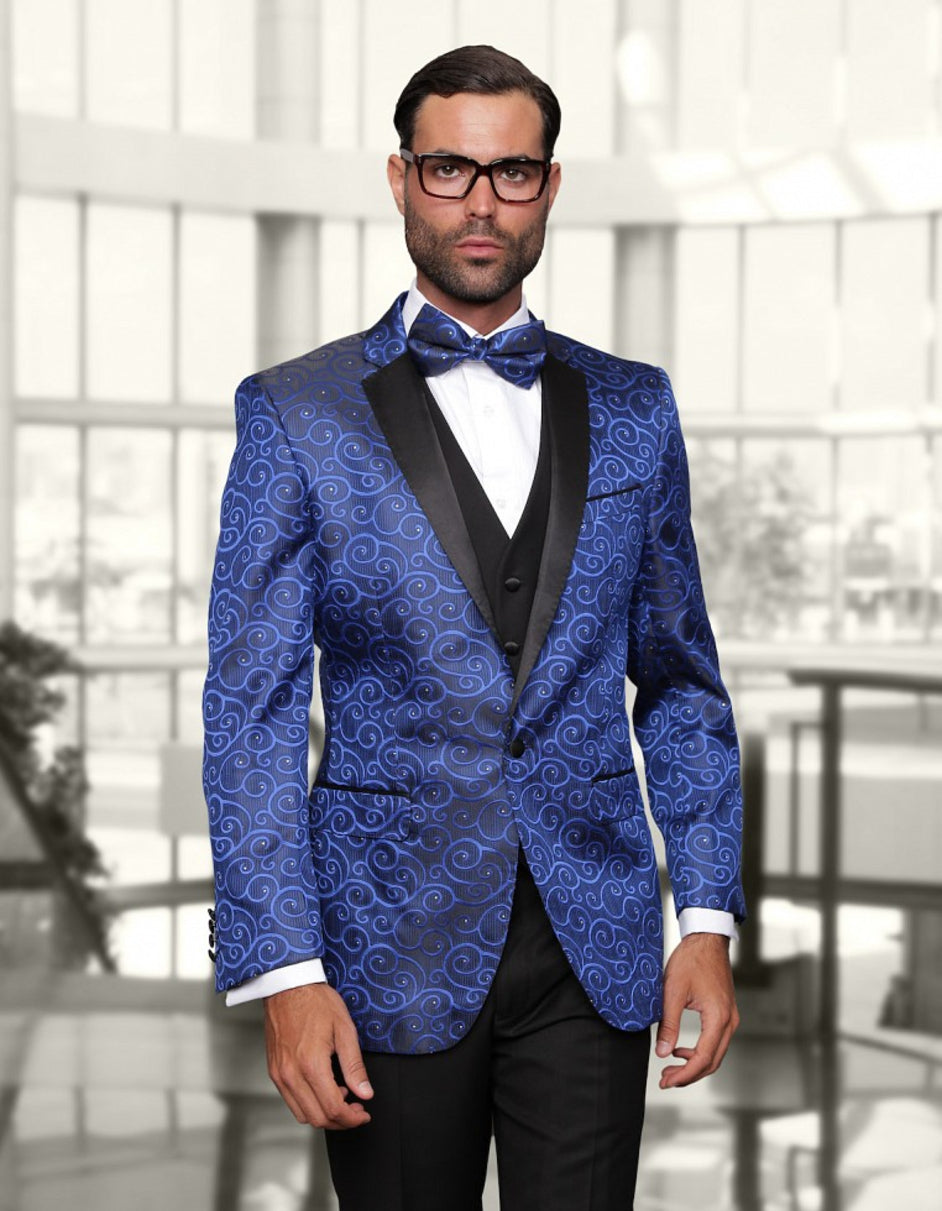 Navy Blue Sequin Patterned Party Blazer | Wessi
