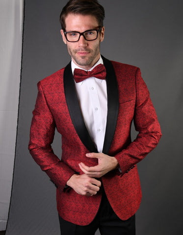 Mens Geometric Lace Pattern Tuxedo in Red