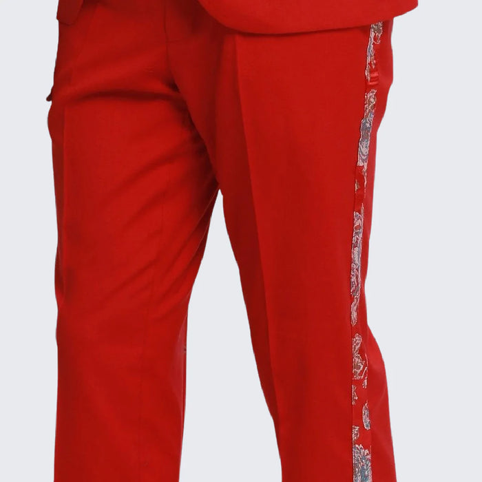 Red Tuxedo With Floral Pattern Peak Lapel - Men's Tuxedo USA