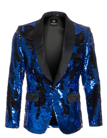 1 Button Reversible Sequin Blazer In Royal Blue and Black