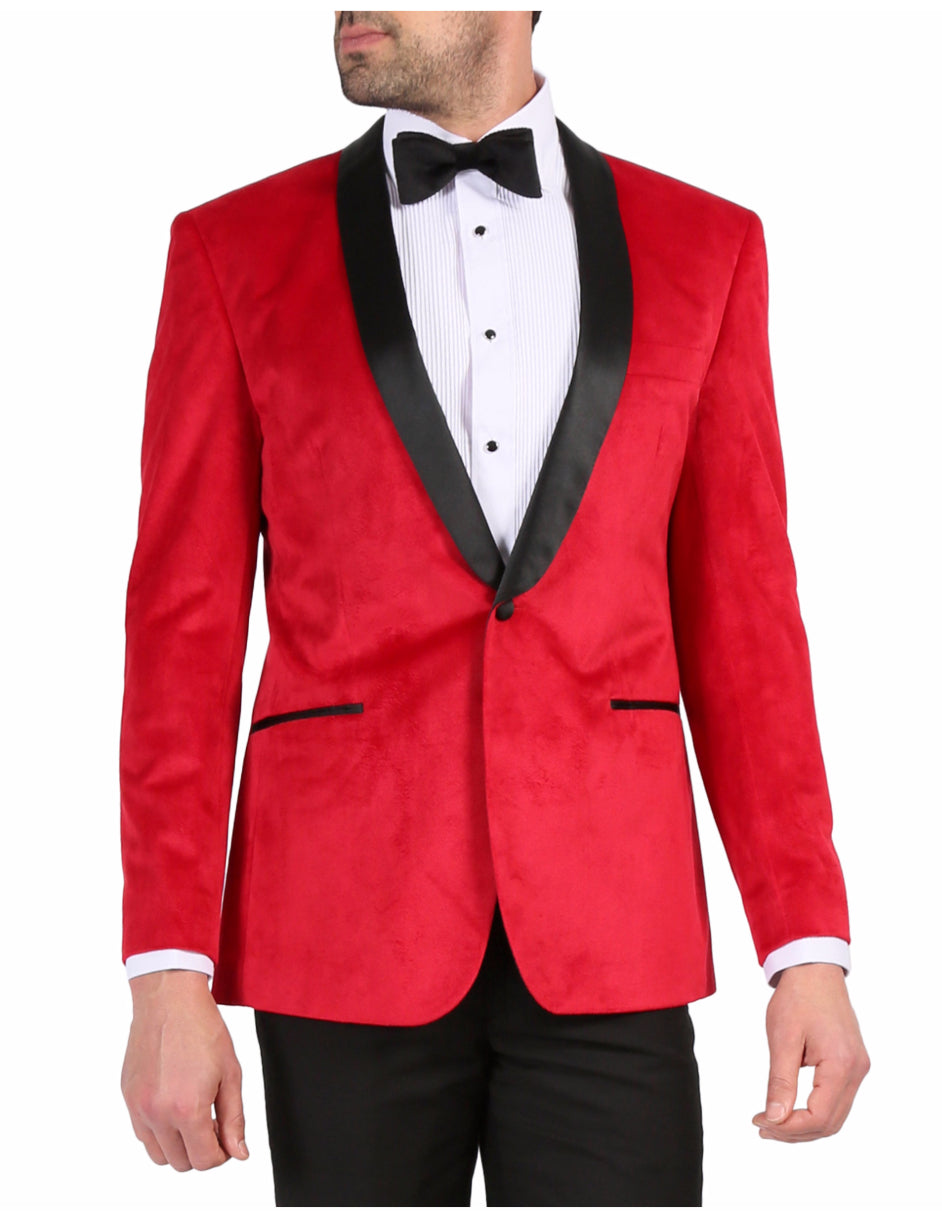 Mens 1 Button Velvet Tuxedo Dinner Jacket in Red