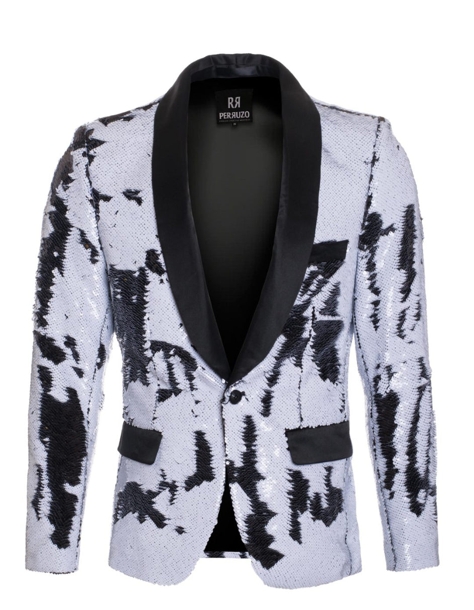 1 Button Reversible Sequin Blazer In White and Black